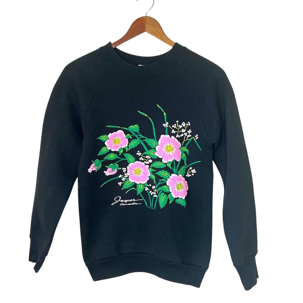 Vintage Fruit Of The Loom Wild Rose Flower Jasper Canada Nature Sweatshirt S - Picture 2 of 8